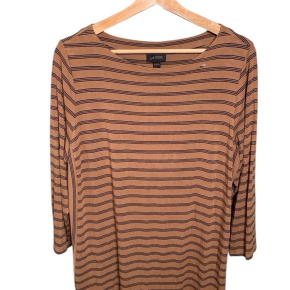 J. Jill Brown Striped 3/4 Sleeve Top Size Large - Picture 3 of 8